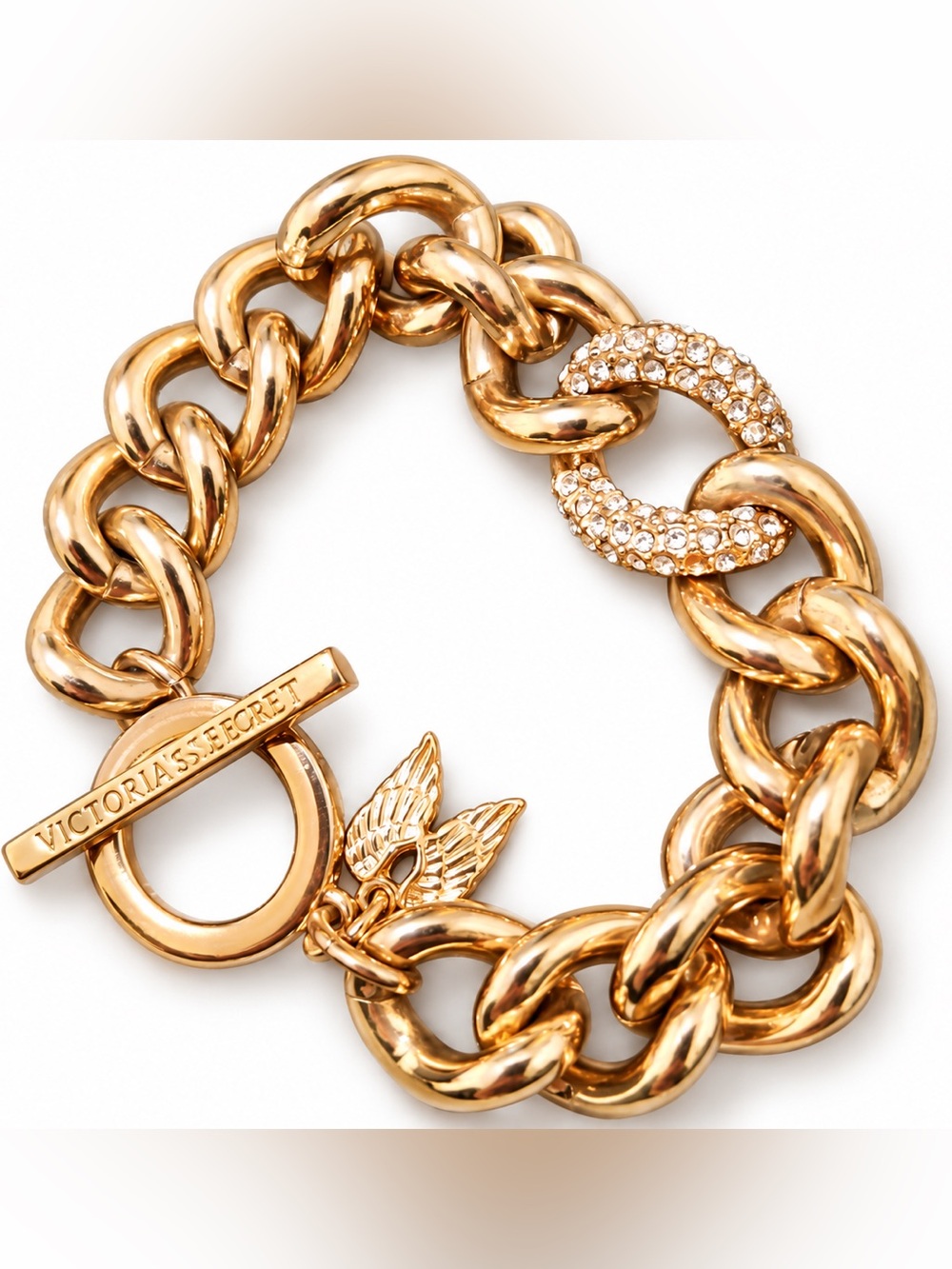 Victoria’s Secret Gold Chain Crystal Bracelet Angel Wing Boxed $78